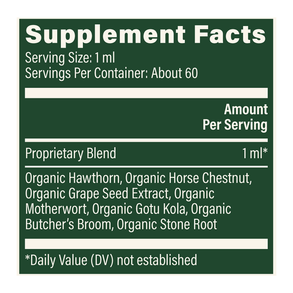 Vein Health Plant-Based Supplement Facts Label