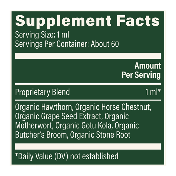 Vein Health Plant-Based Supplement Facts Label
