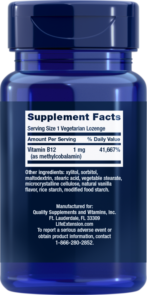 Vitamin B12 Methylcobalamin 1 mg Supplement Facts Label
