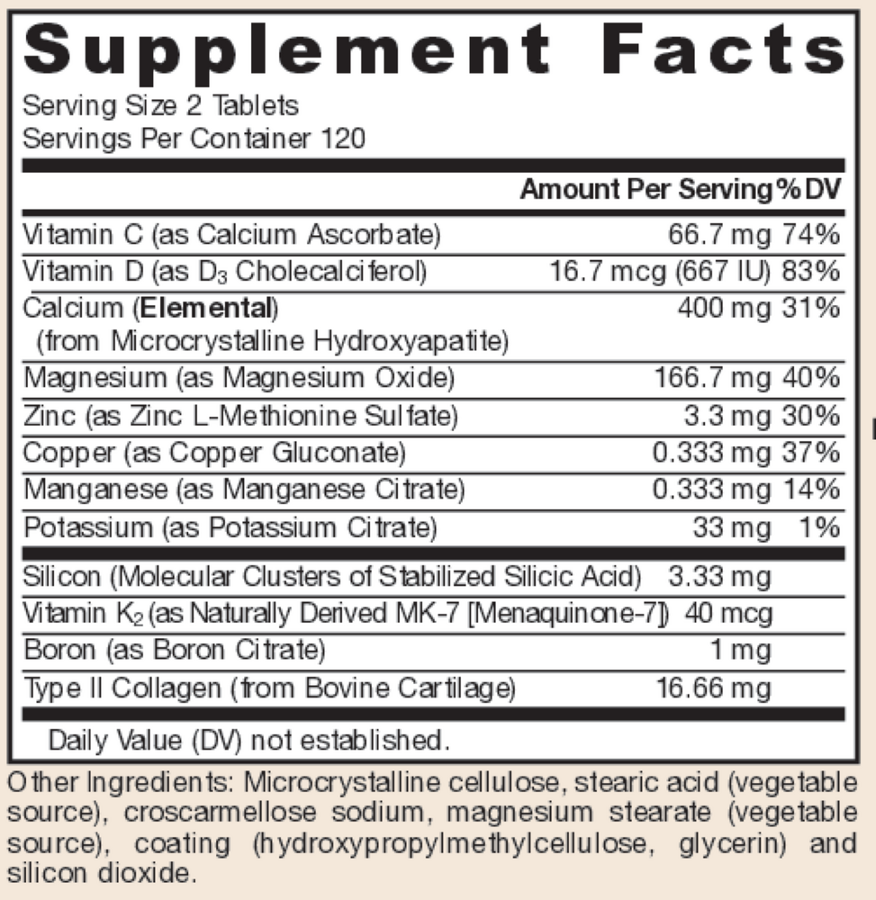 Ultra Bone-Up 240 Count Supplement Facts Label