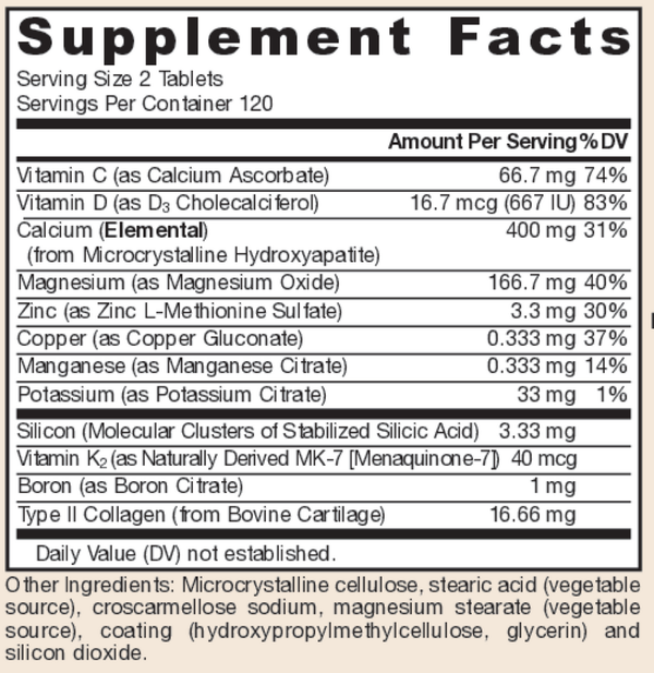 Ultra Bone-Up 240 Count Supplement Facts Label