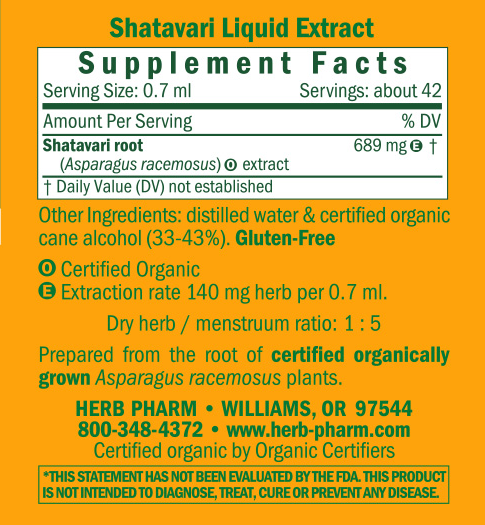 Shatavari/Aspalagus racemosus Supplement Facts Label