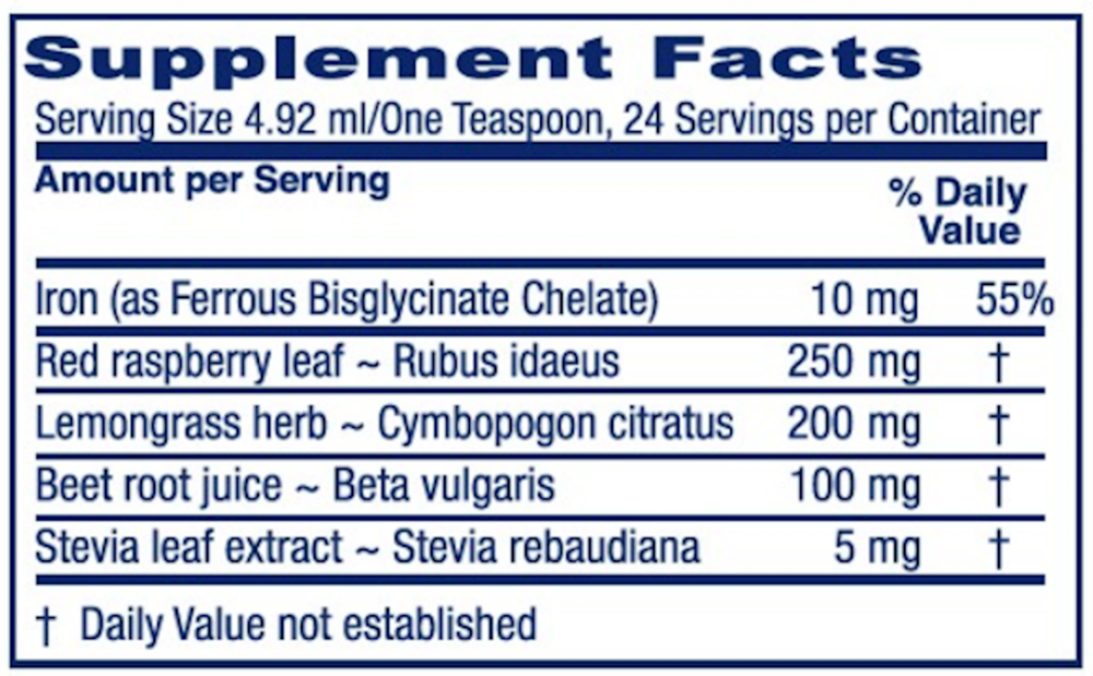 Iron Tonic Supplement Facts Label