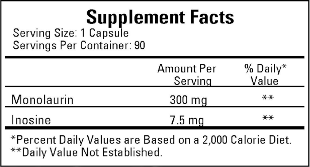 Monolaurin (Lauric Acid) 300 mg Supplement Facts Label