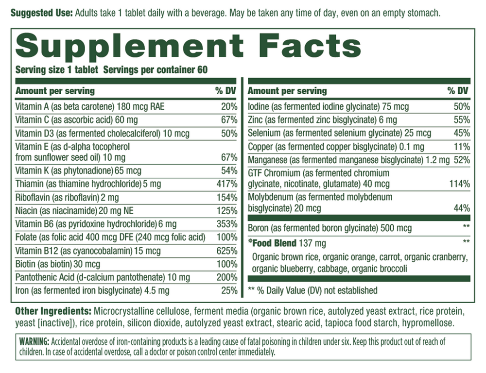One Daily Supplement Facts Label