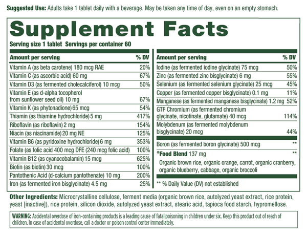 One Daily Supplement Facts Label