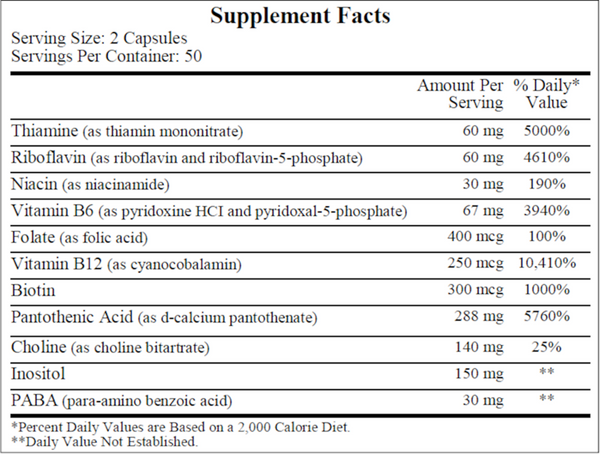 Co-Enzyme B Complex Supplement Facts Label