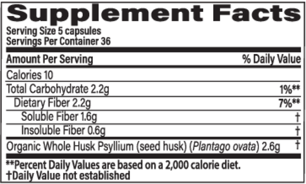 Organic Psyllium Fiber Supplement Facts Label