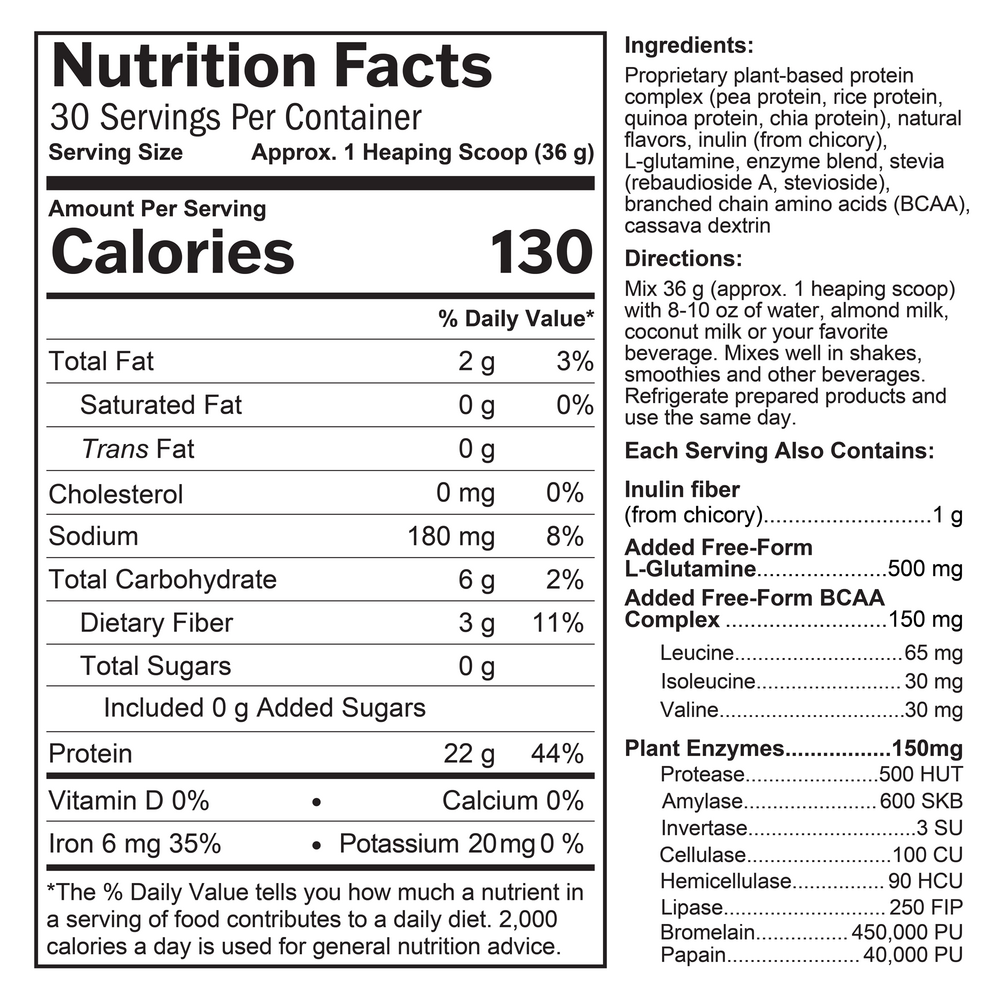 OMNI Protein Vanilla Supplement Facts Label
