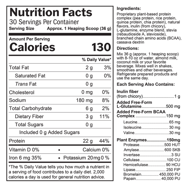 OMNI Protein Vanilla Supplement Facts Label
