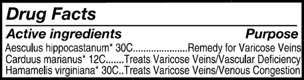 Varicose Vein Organic Supplement Facts Label