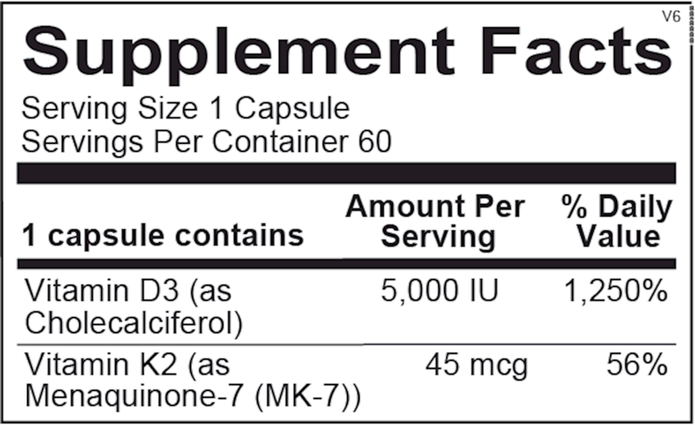 Vitamin K2 with D3 Supplement Facts Label