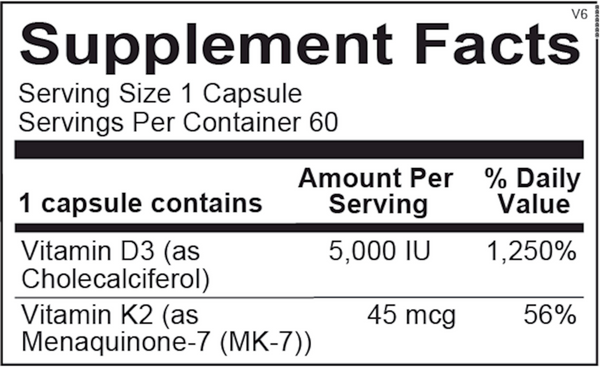 Vitamin K2 with D3 Supplement Facts Label