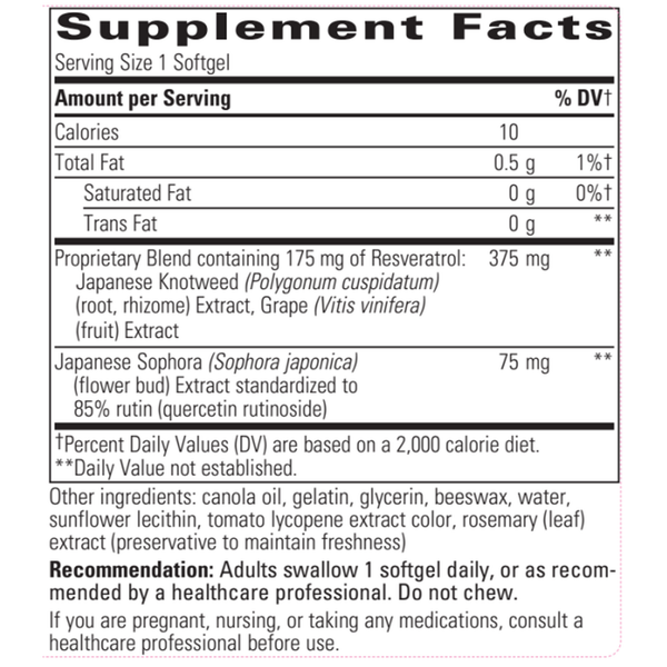 Resveratrol Ultra High Potency Supplement Facts Label