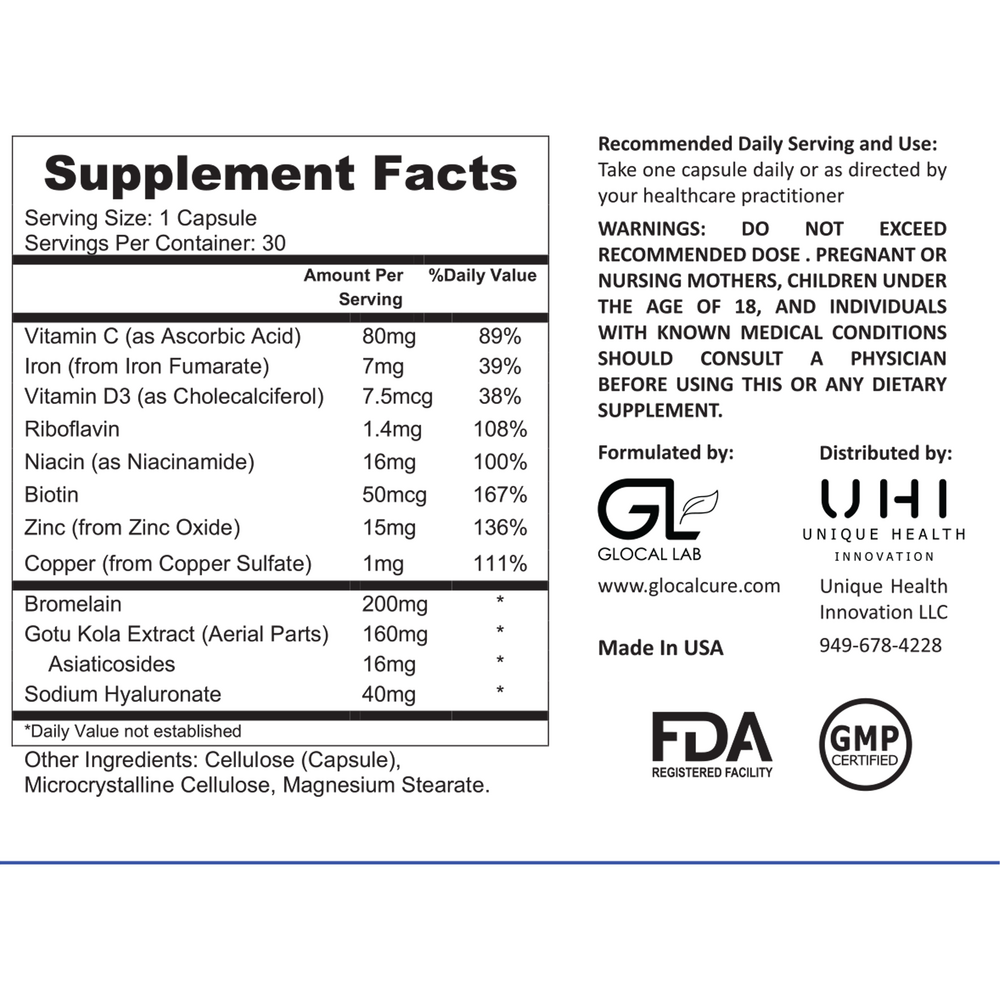 CiCA Capsules Supplement Facts Label