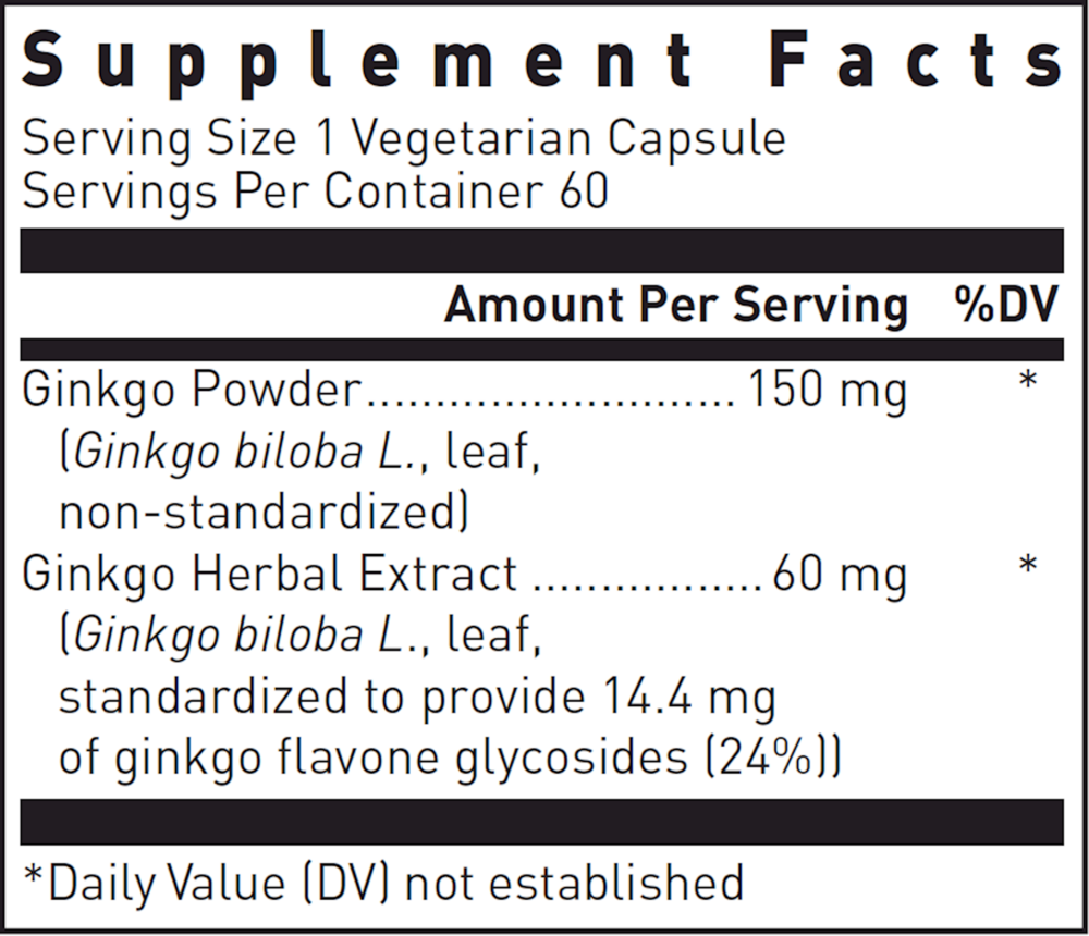 Ginkgo Biloba Max-V Supplement Facts Label