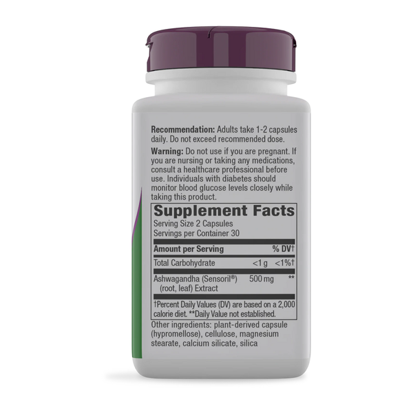 Ashwagandha 60 Veg Capsules Supplement Facts Label
