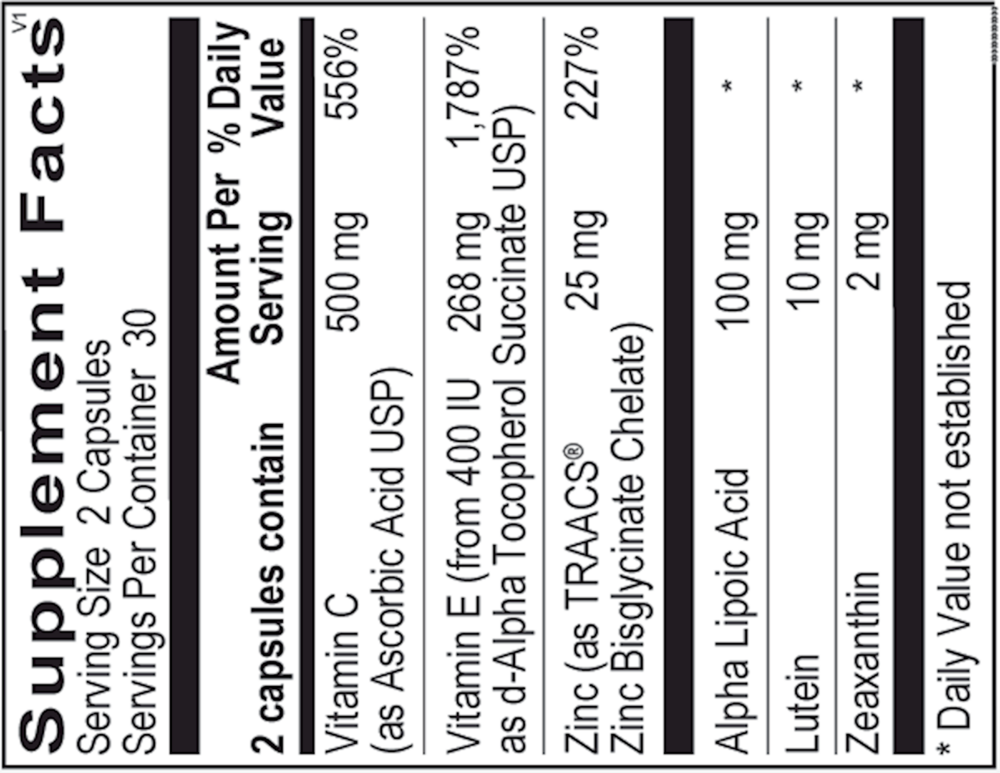 OcuView Supplement Facts Label