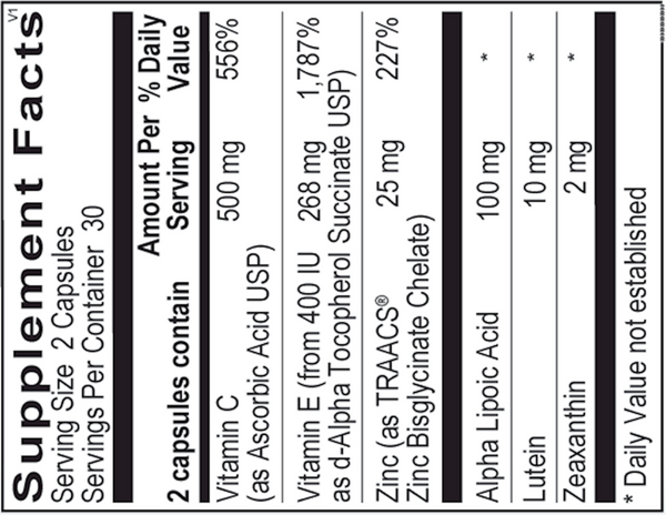 OcuView Supplement Facts Label