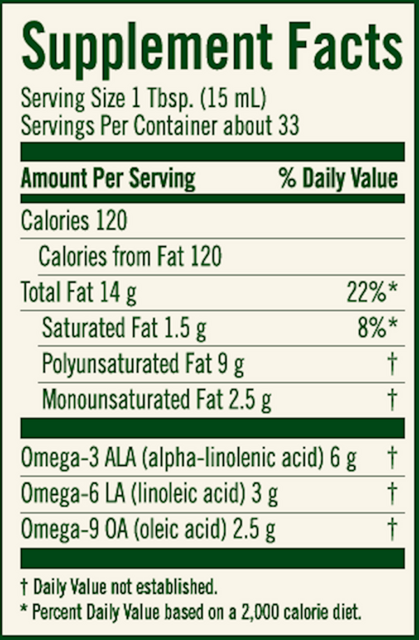 Udo's Choice Oil Blend 17oz Supplement Facts Label