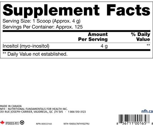 Inositol SAP Supplement Facts Label