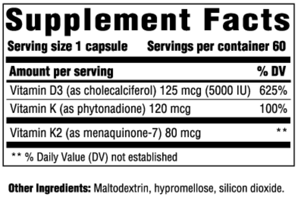 Vitamin D3 5,000 Supplement Facts Label