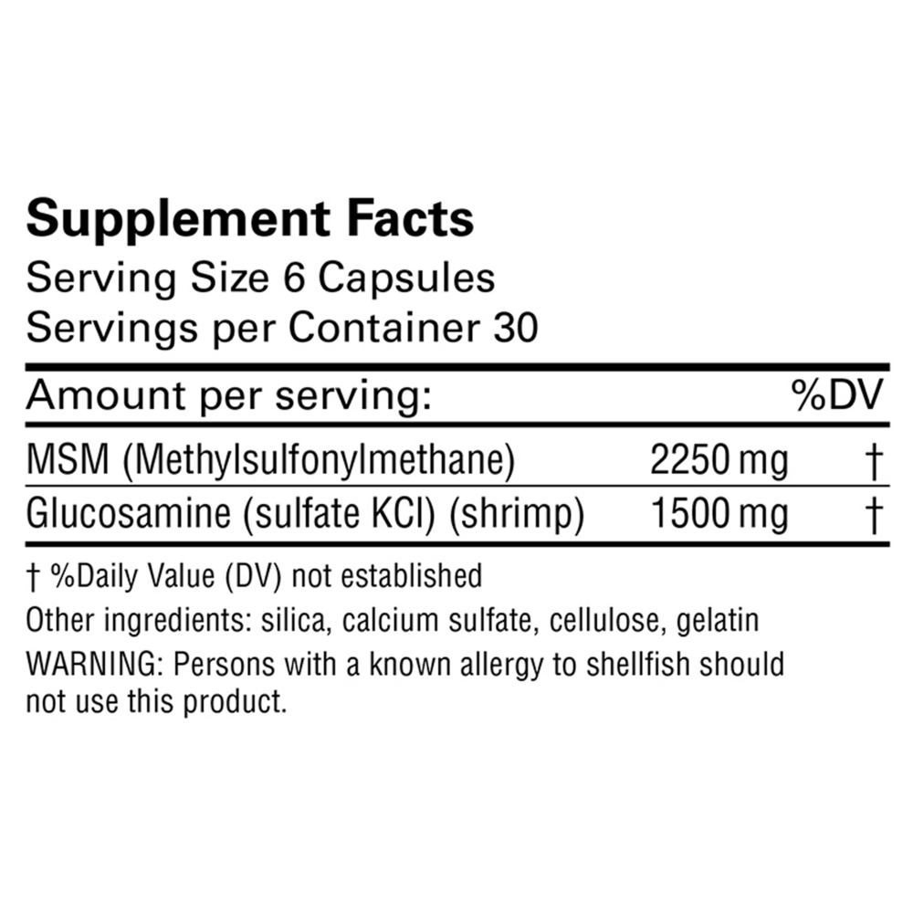 Glucosamine/MSM Supplement Facts Label