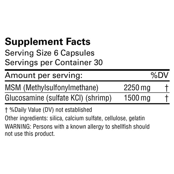 Glucosamine/MSM Supplement Facts Label