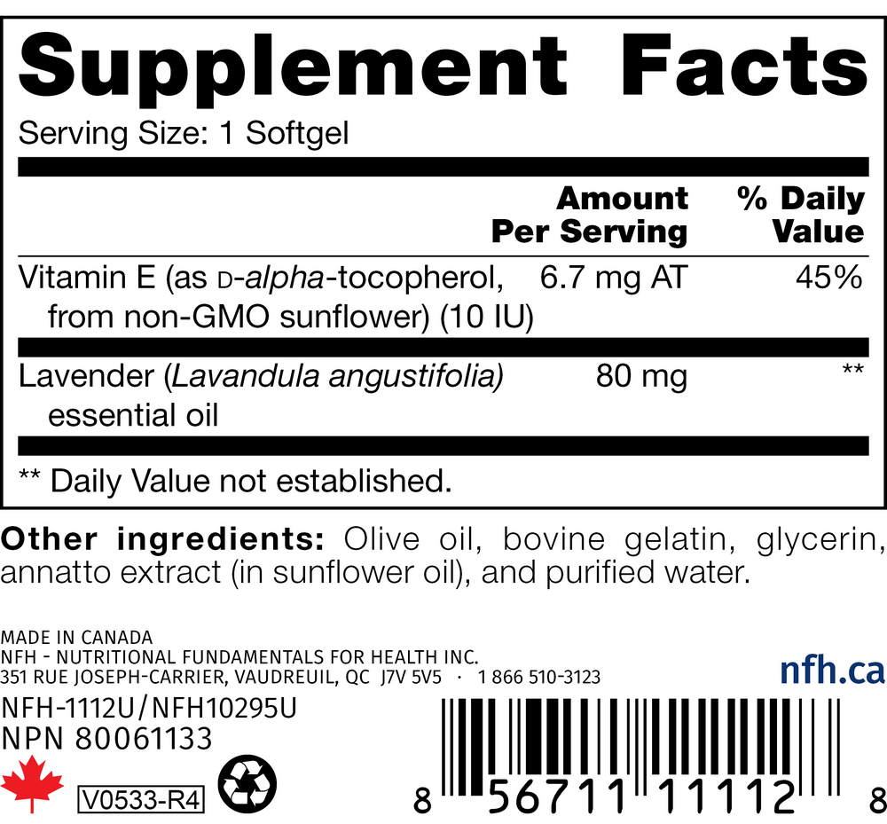 Lavender SAP Supplement Facts Label