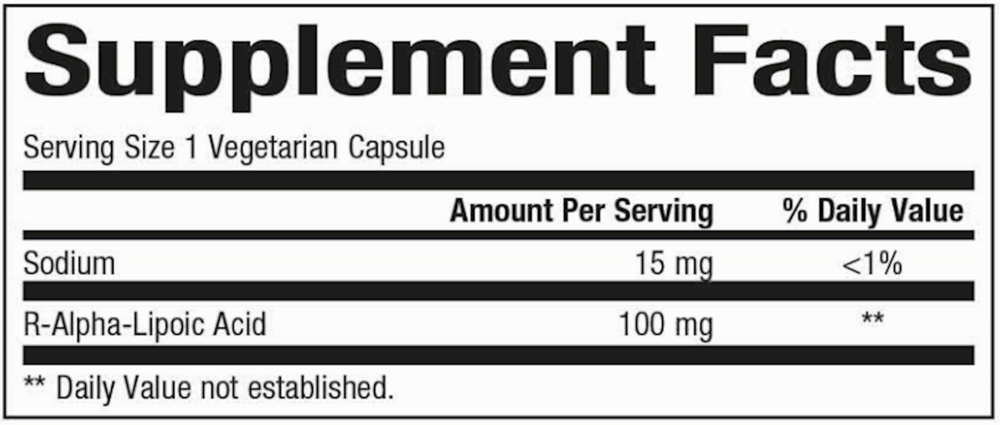 R-Alpha-Lipoic Acid Supplement Facts Label