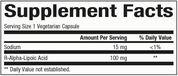 R-Alpha-Lipoic Acid Supplement Facts Label