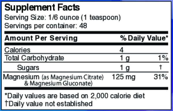 Liquid Magnesium Supplement Facts Label