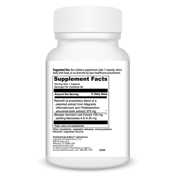 Relora With Bacopa Supplement Facts Label