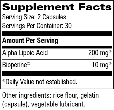 Alpha Lipoic Acid Supplement Facts Label