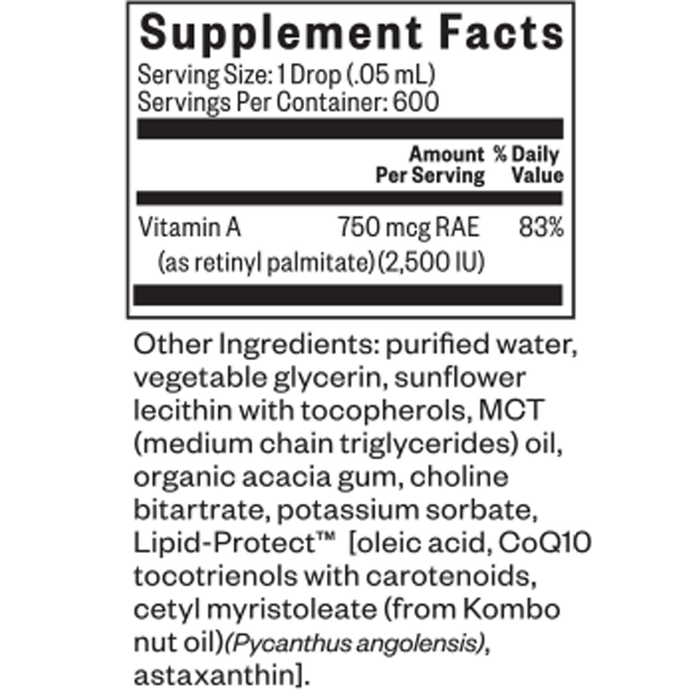 Vitamin A Drops Supplement Facts Label