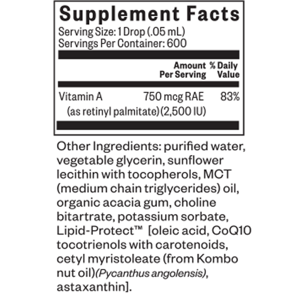 Vitamin A Drops Supplement Facts Label
