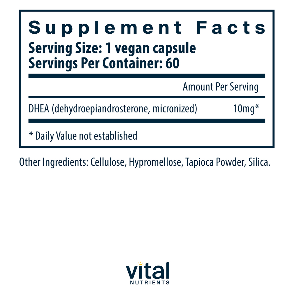 DHEA (micronized) 10 mg Supplement Facts Label