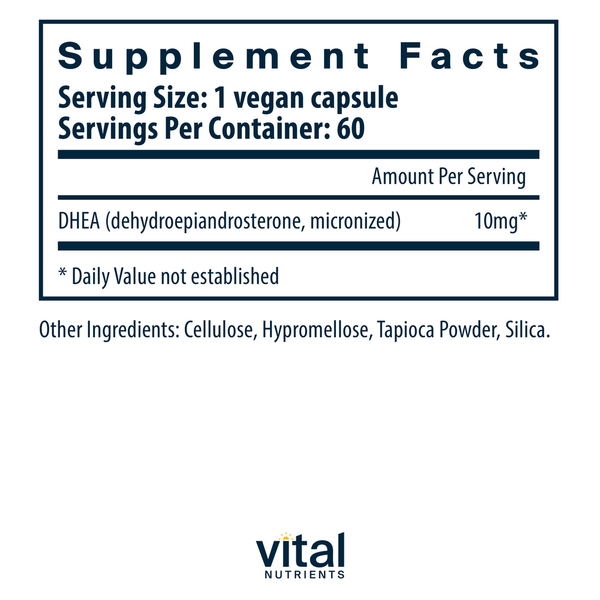 DHEA (micronized) 10 mg Supplement Facts Label