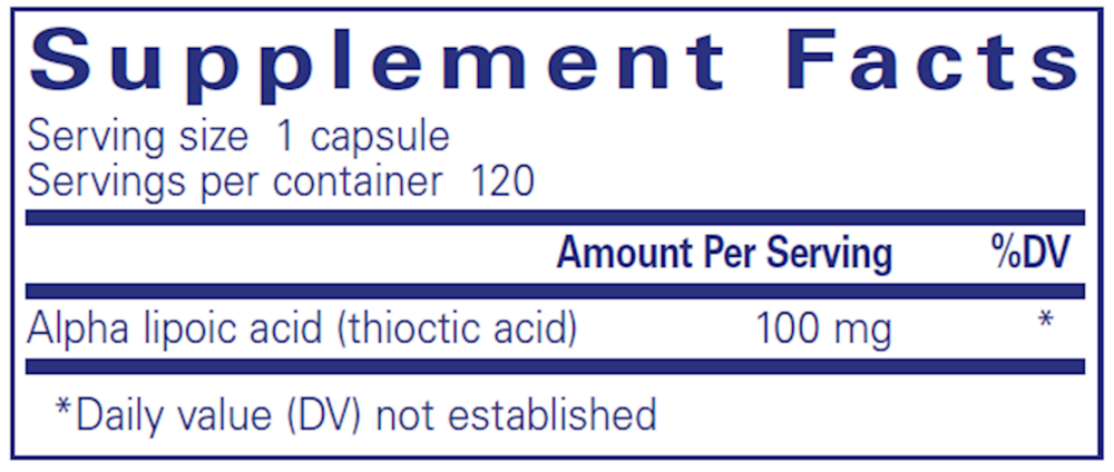Alpha Lipoic Acid 100 mg Supplement Facts Label
