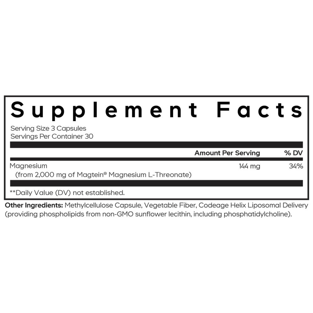 Liposomal Magnesium L-Threonate Supplement Facts Label