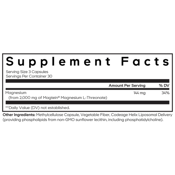 Liposomal Magnesium L-Threonate Supplement Facts Label