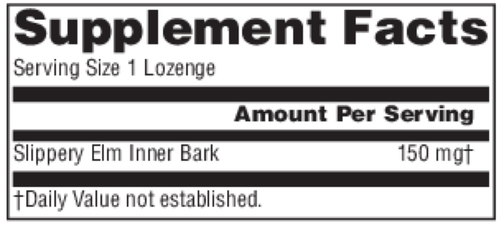 Slippery Elm Strawberry Lozenges Supplement Facts Label