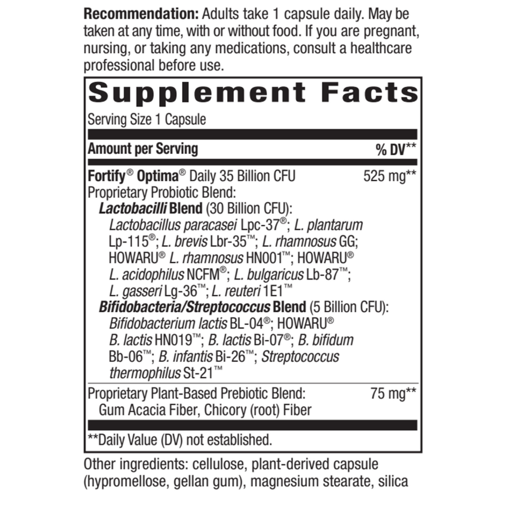 Fortify™ Optima Daily Probiotic 35 Billion 60 veg capsules Supplement Facts Label