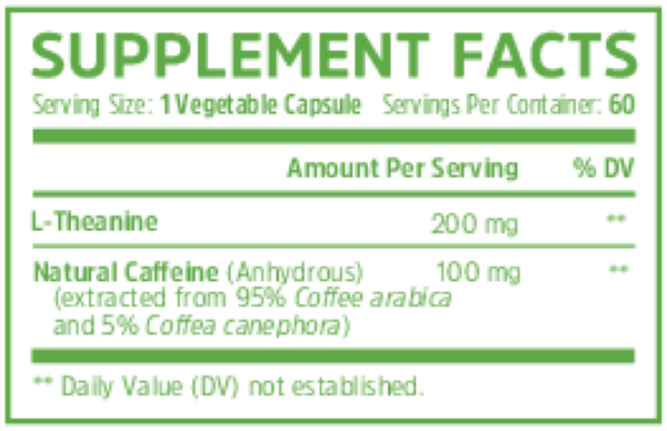 Energy + Focus Supplement Facts Label