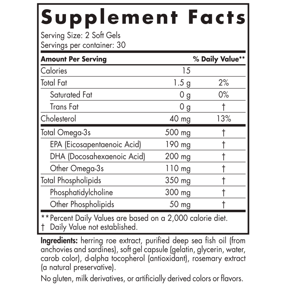Omega-3 Phospholipids 60 Soft Gels Supplement Facts Label