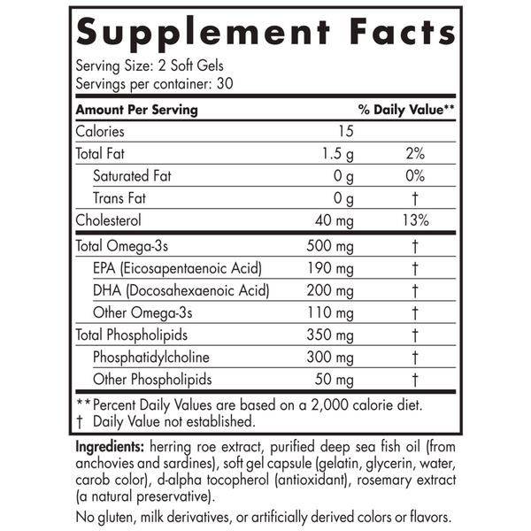 Omega-3 Phospholipids 60 Soft Gels Supplement Facts Label