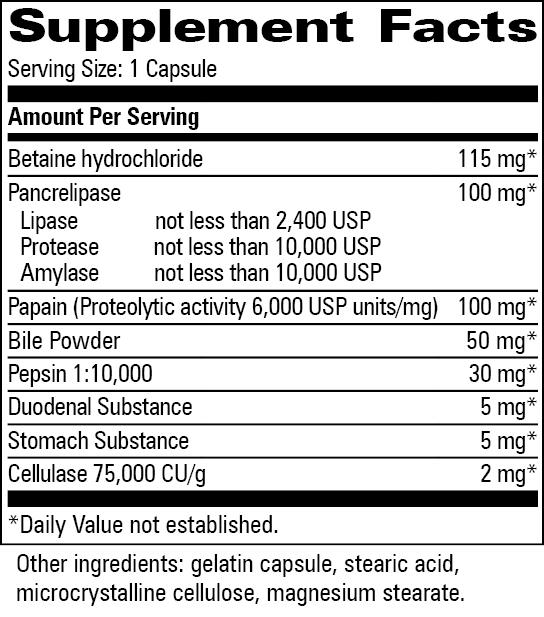 Digestin Supplement Facts Label