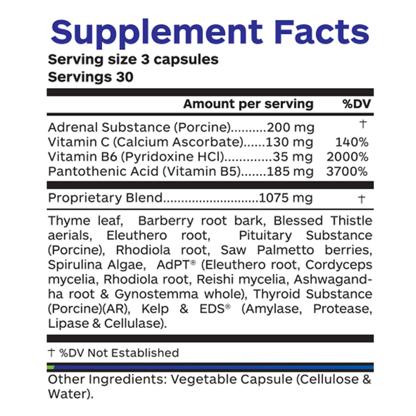 Adrenal Complex Supplement Facts Label