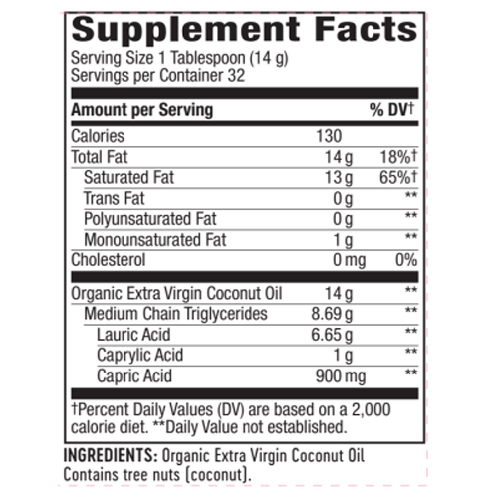 Organic Coconut Oil Supplement Facts Label