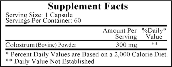 BACKORDER ONLY - Colostrum Supplement Facts Label